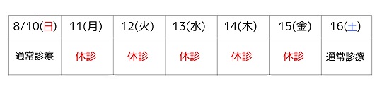 夏季休暇のお知らせ